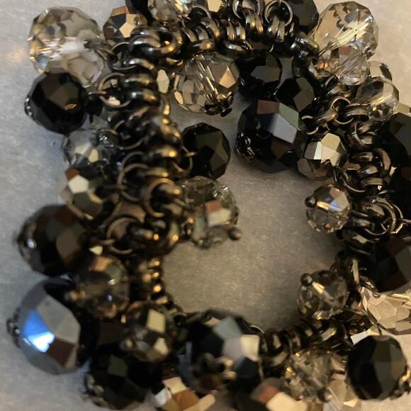Gunmetal Gray Metallic Crystal Stretch Bracelet - Picture 3 of 6